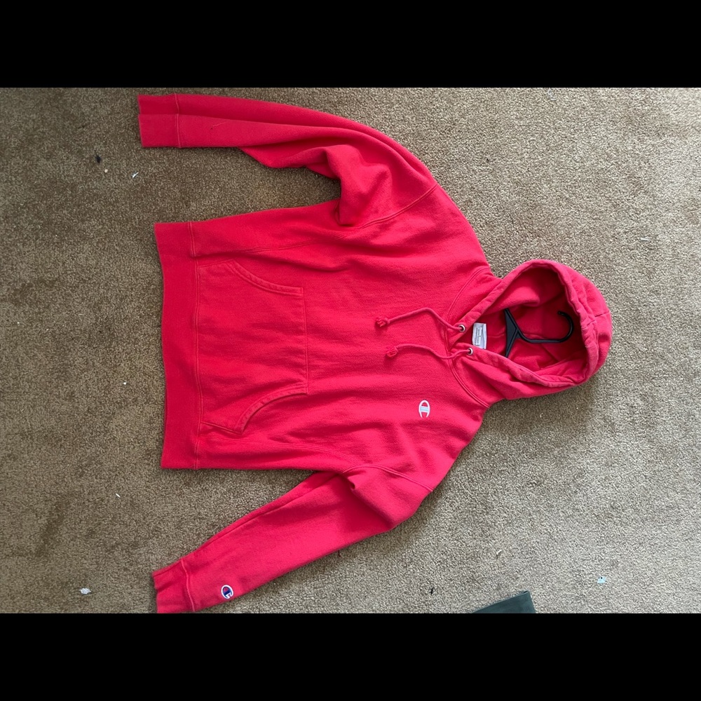 red champion hoodie size M but fits like a S